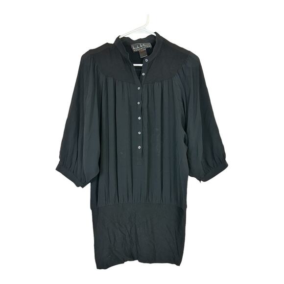 Nicole Miller‎ 3/4 Sleeve Button Front Tunic Shirt Dress Black Size S Stretch - Picture 1 of 7